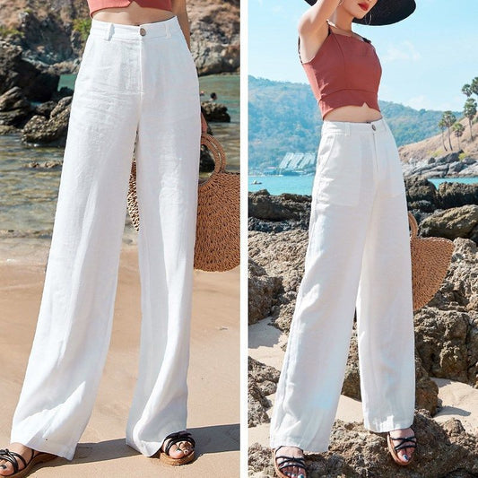 Loose And Thin Cotton And Linen Women's Drape High-waist Straight Long Pants - EverGrace By Cestlavie Boutique LLC