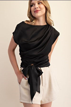 Boat Neck Waist Tie Blouse - Evergrace by Cestlavie, women’s boutique fashion