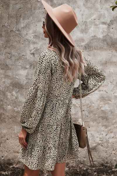 Dotted ruffled long sleeve tiered dress for women’s boutique fashion
