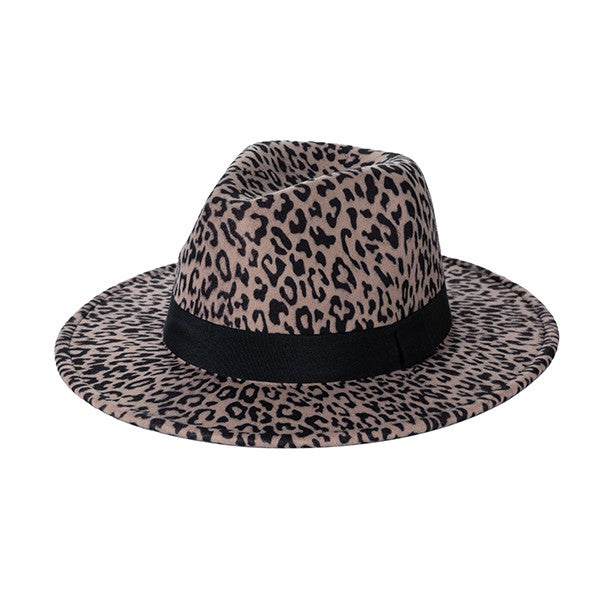FAUX SUEDE GATSBY STYLE FEDORA in leopard print, perfect for stylish women's clothing and modern women's fashion.