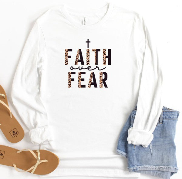 Faith Over Fear Leopard Long Sleeve Tee from women’s boutique