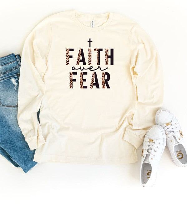 Faith Over Fear Leopard Long Sleeve Tee for women’s boutique