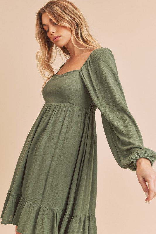 Taya Dress - Women’s boutique tiered dress in olive green.