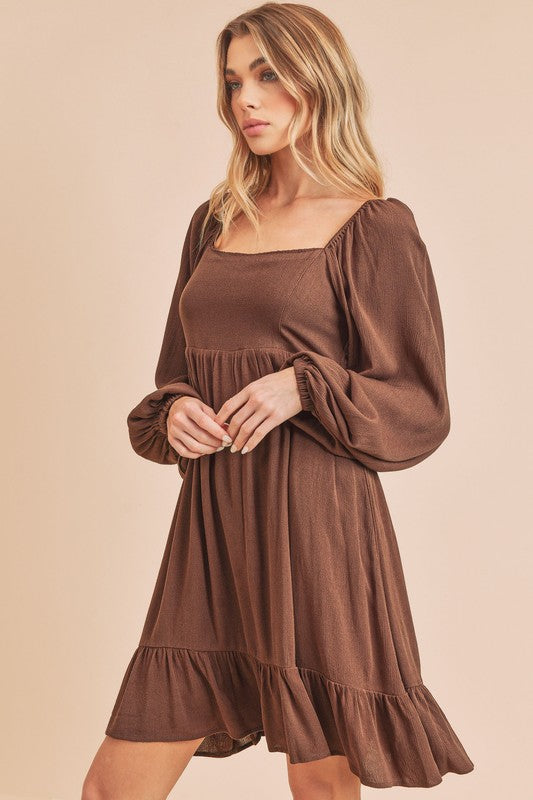 Taya Dress in brown, ideal for women’s boutique fashion.