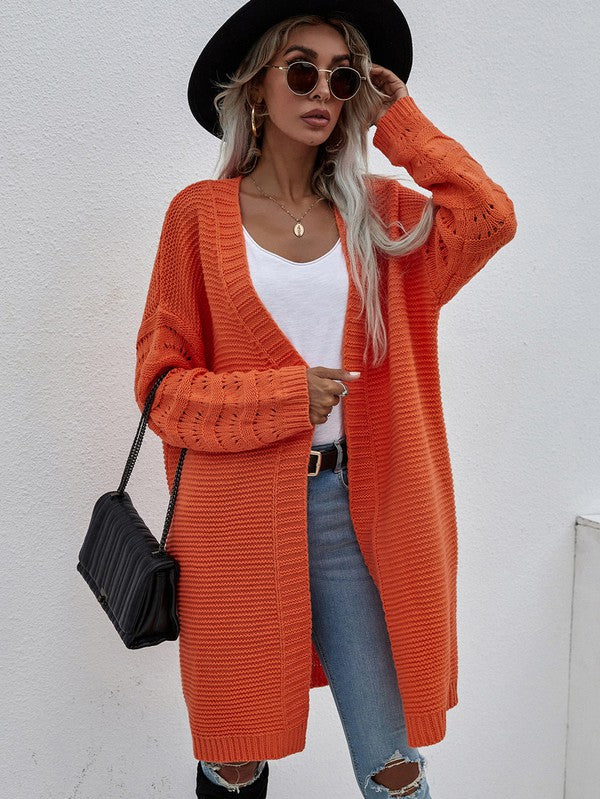 Women's Long Sleeve Cardigan in vibrant orange, perfect for ladies fashion and trendy women's clothing at our women's boutique.