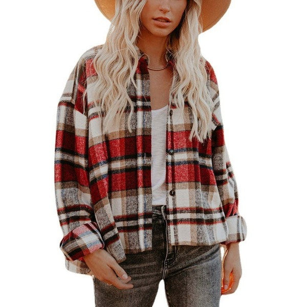 Women's Plaid Shacket in classic plaid design, perfect for women's clothing and trendy ladies fashion at a women’s boutique.