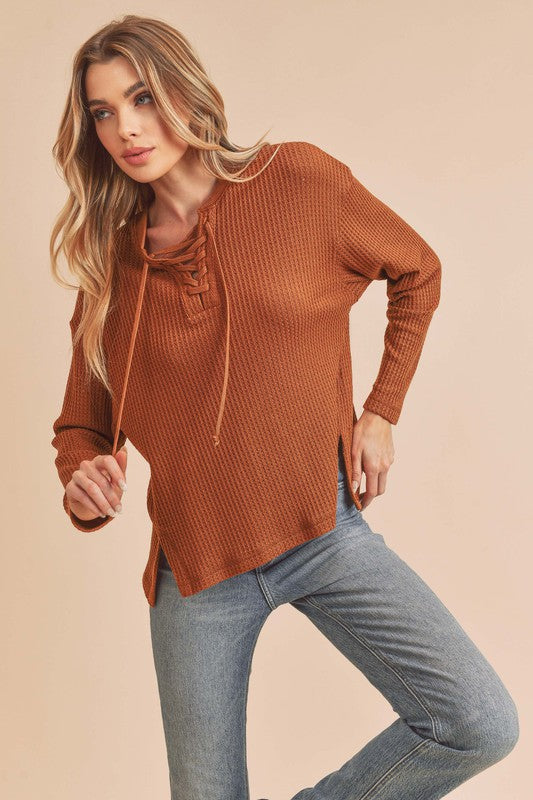 Carole Sweater in rust, casual oversized style for women's boutique.