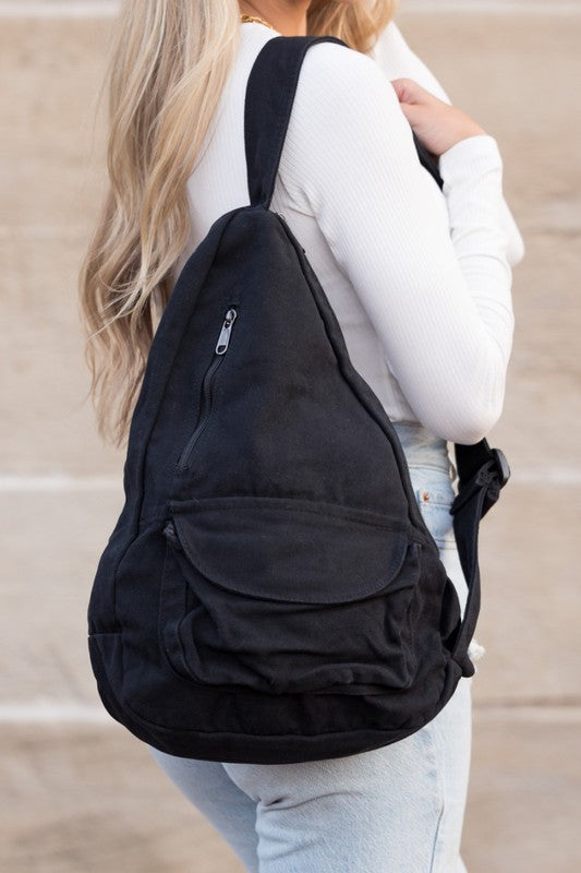 Oversized Canvas Sling in black, perfect for women’s boutique fashion.