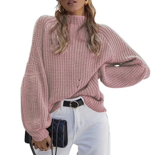 Women's Long Sleeve Mock Neck Loose Fit Sweater from women's boutique