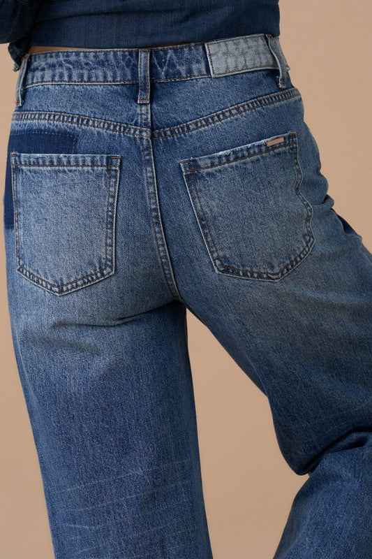 RELAXED WIDE LEG PATCHWORK JEANS from women's boutique style