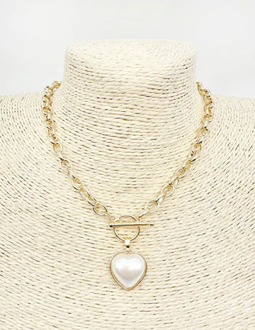 Gold Open Chain with Toggle and Pearl Heart 18" Necklace - Evergrace by Cestlavie - women’s boutique jewelry