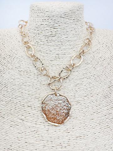 Open Gold Chain with Hammered Coin Charm 16"-18" Necklace - Evergrace by Cestlavie - boutique jewelry for women’s fashion boutique
