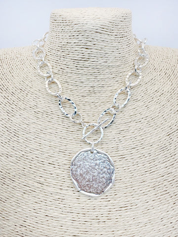 Open Silver Chain with Hammered Coin Charm 16"-18" Necklace - Evergrace by Cestlavie, boutique jewelry for women.