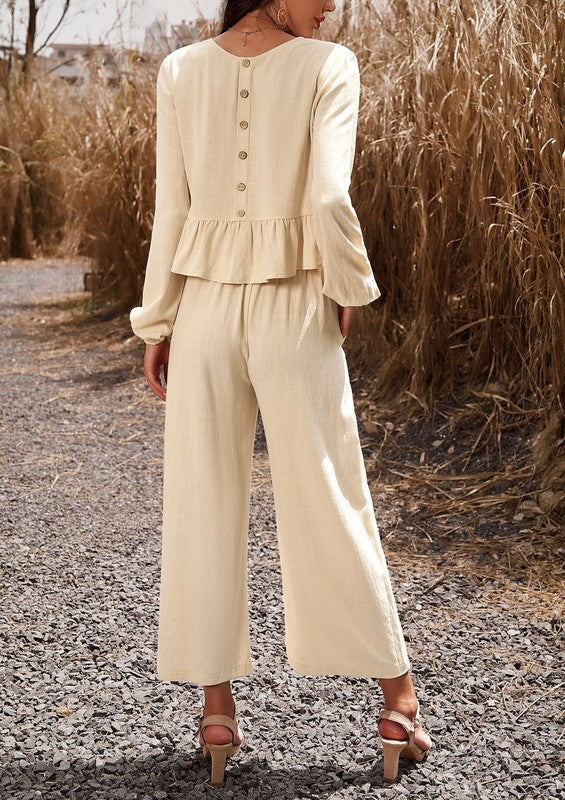 Two piece long sleeve pant set at women’s boutique online