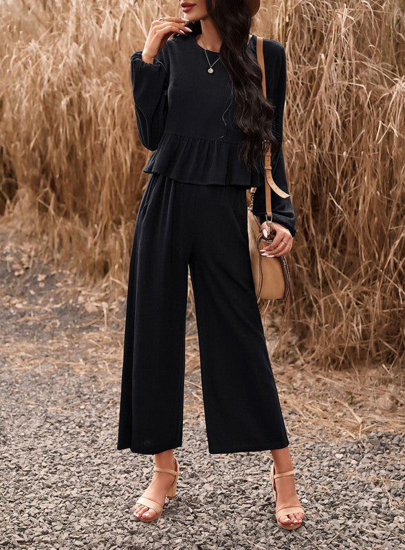 Two piece long sleeve pant set for women's boutique fashion
