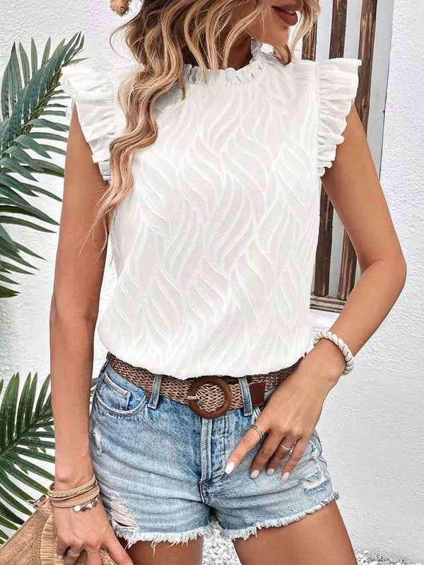 Sleeveless blouse from women’s boutique with ruffled sleeves