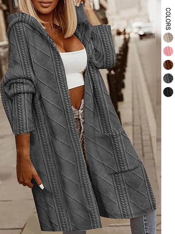 Womens Long Cardigans Cable Knitted Open Front in stylish grey color, ideal for casual wear from women’s boutique.