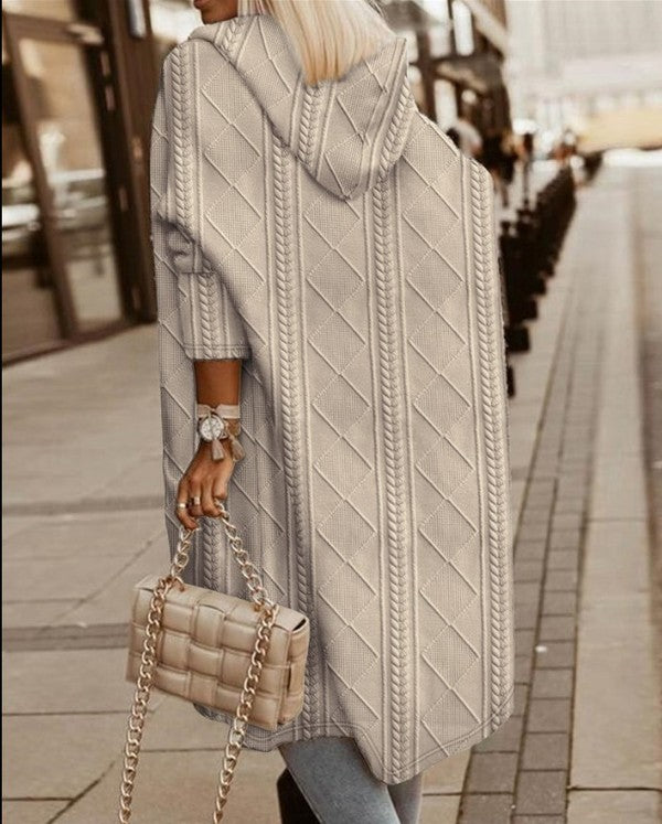 Womens Long Cardigans Cable Knitted Open Front in stylish hooded design, perfect for women’s fashion and casual daily wear.