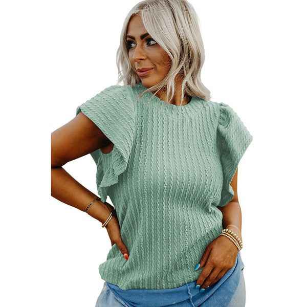 Solid Color Textured Flutter Sleeve Top at a women’s boutique