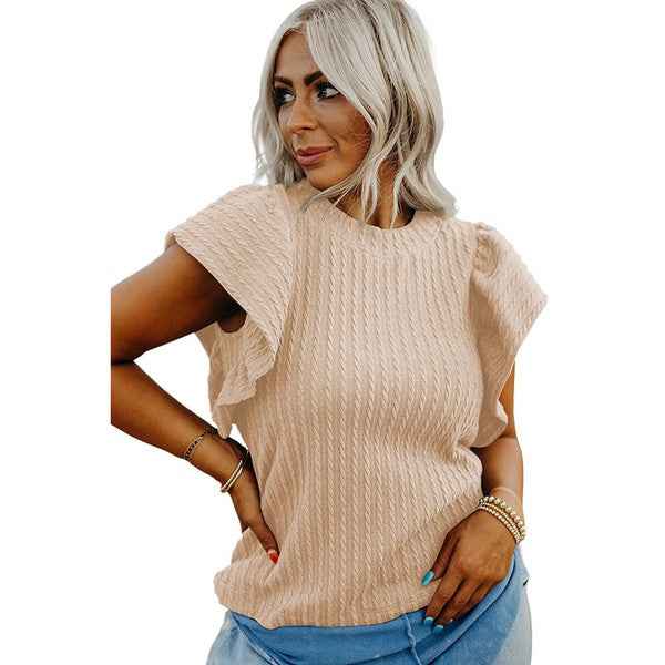 Solid Color Textured Flutter Sleeve Top from women's boutique