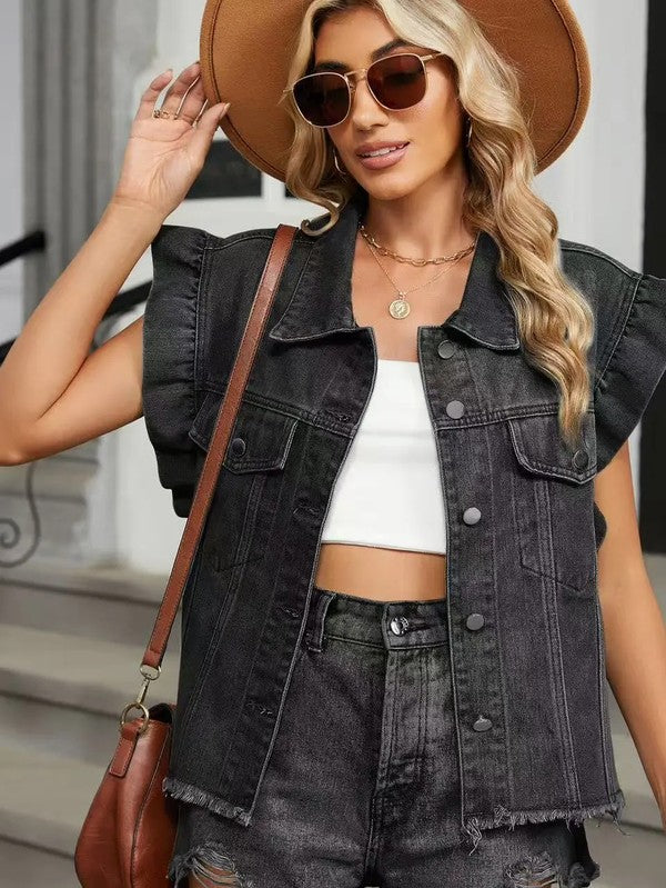Short sleeve ruffle denim vest from women's boutique collection