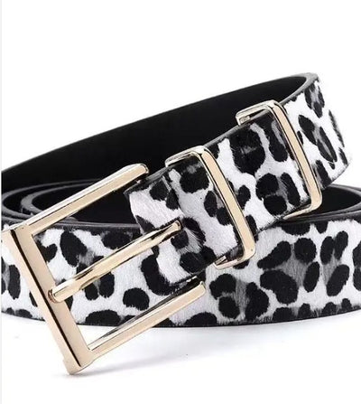 Stylish leopard print belt with gold buckle, perfect for women's fashion and boutique outfits.