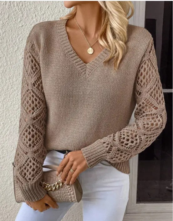 Women's Long Sleeve Hollow Knitted Sweater from women's boutique