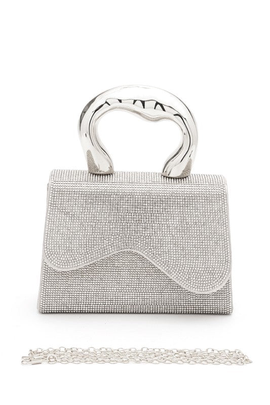 Rhinestone Iconic Top Handle Swing Clutch Bag perfect for ladies evening dresses and women’s fashion boutique.