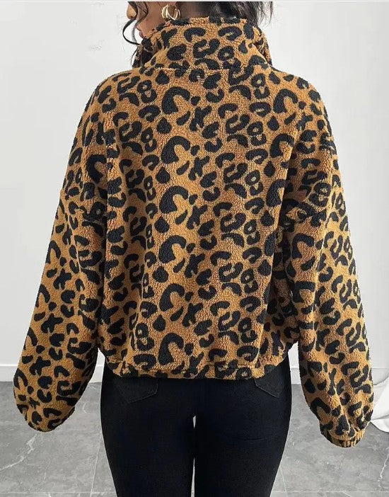 Leopard Print Fleece Zip-Up Jacket from women's boutique