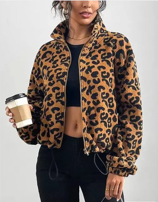 Leopard Print Fleece Zip-Up Jacket at women’s boutique