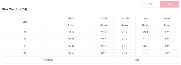 Size chart for Black Solid Color Pleated One Shoulder Bodysuit in inch measurements for women's clothing.