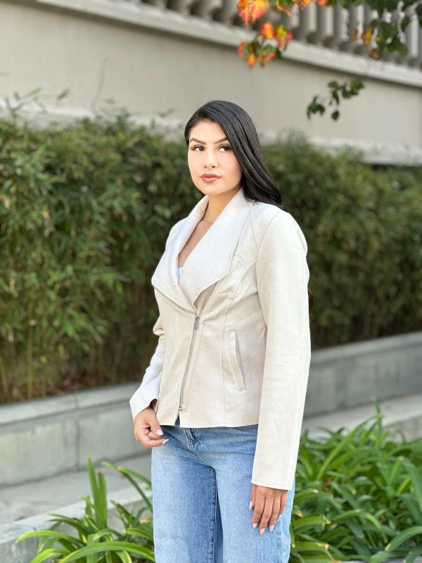 Suede Women's Biker Zip Up Jacket with Pockets in women’s boutique