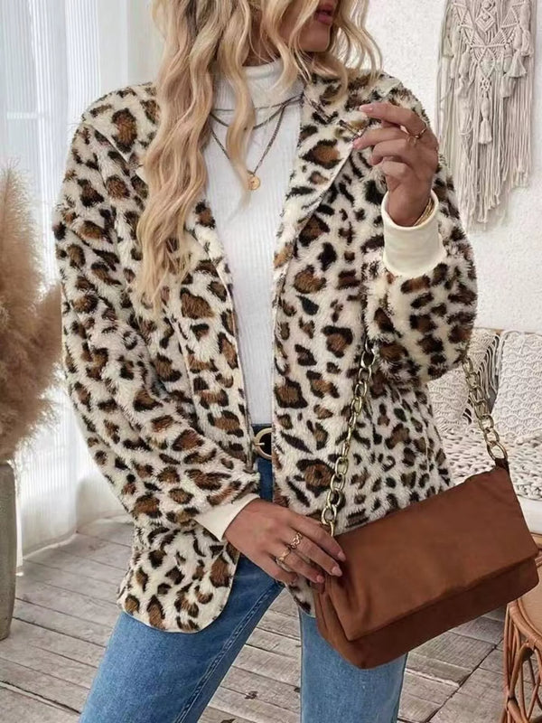 Leopard Print Fuzzy Zip Up Outerwear featuring a stylish design perfect for women’s boutique fashion and casual outings.