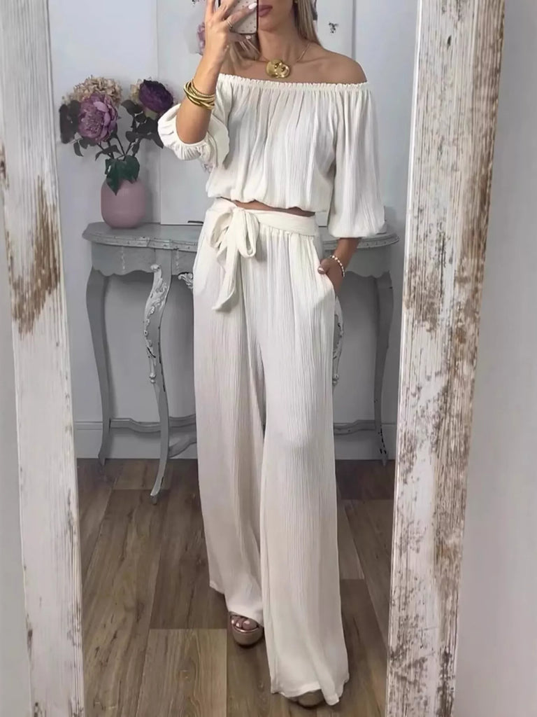Full Size Off-Shoulder Top and Pants in all sizes including  Set Plus Size, trendy women’s clothing from women’s boutique.