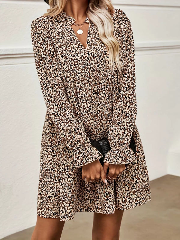 Notched Flounce Sleeve Mini Dress styled for women’s boutique featuring elegant patterns perfect for ladies fashion.