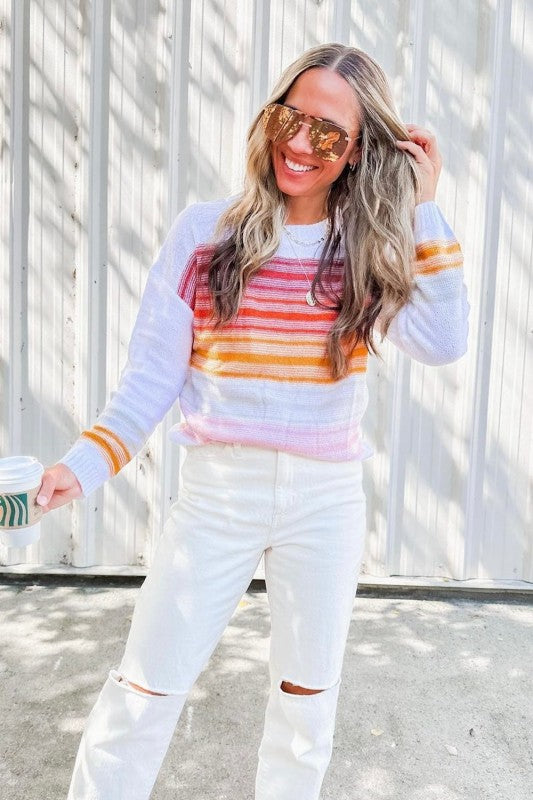 Poppy Stripe Long Sleeve Round Neck Sweater at women’s boutique