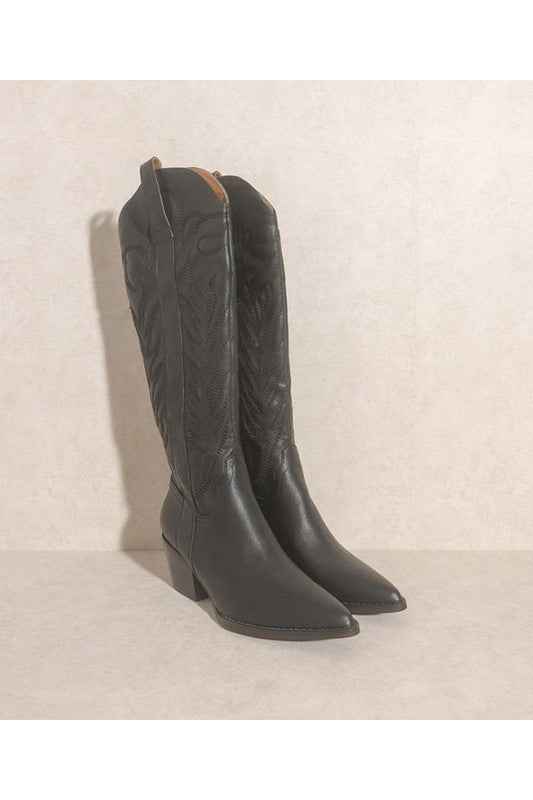 SAMARA-EMBROIDERY WESTERN KNEE HIGH BOOTS in black