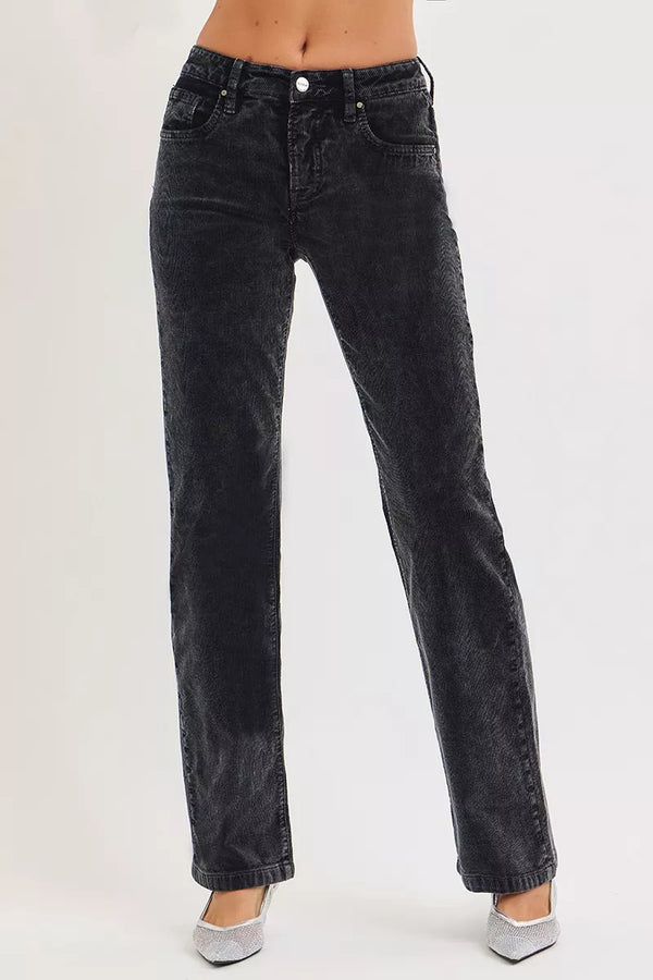 RISEN Tummy Control Mid Rise Straight Leg Corduroy Pants for stylish women’s clothing at a women’s boutique.