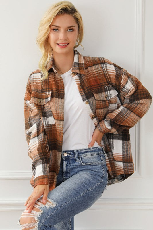 Plaid Flap Chest Pockets Shacket from women’s boutique