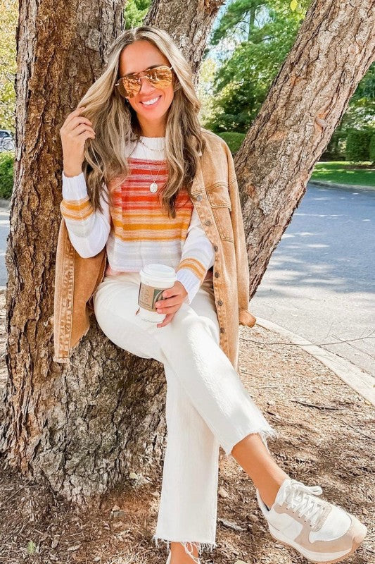 Poppy Stripe Long Sleeve Round Neck Sweater at women’s boutique