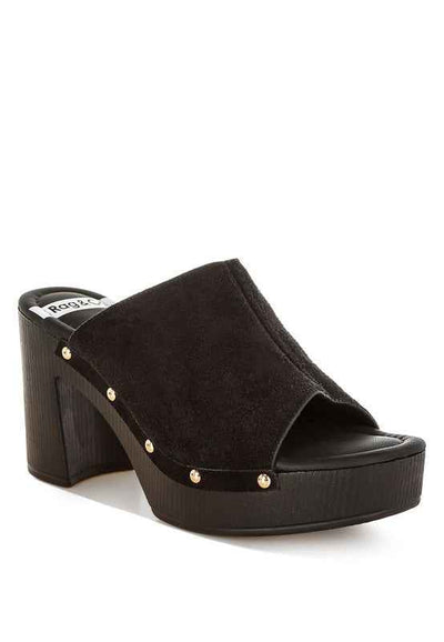 Masaki Soft Suede Leather Wooden Clogs for women's boutique