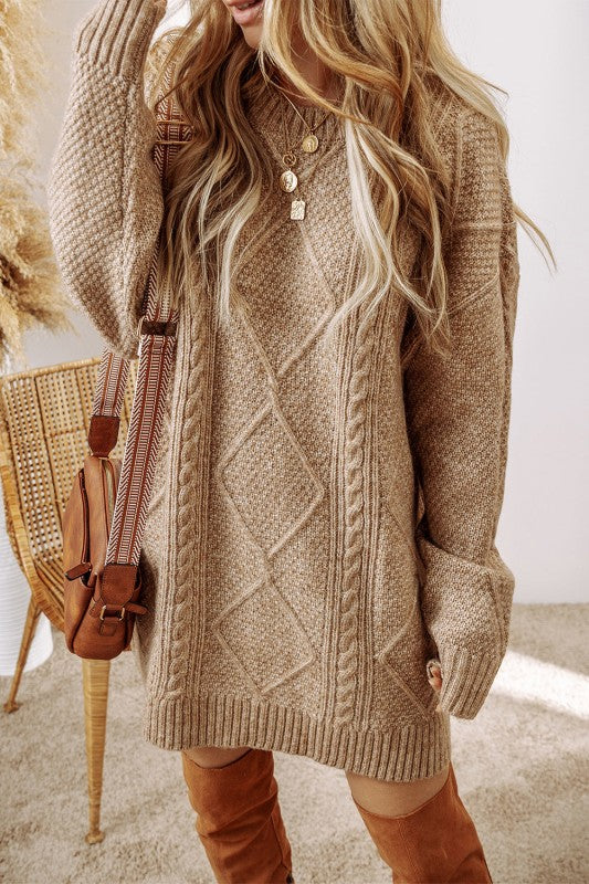 Cable Knit Drop Shoulder Sweater Dress for women’s boutique