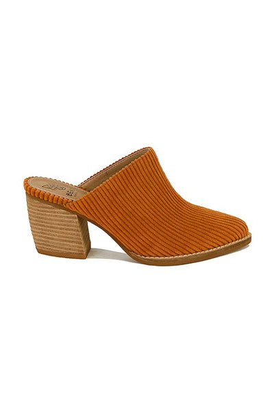 ANGELA-01-SLIDE HIGH HEEL MULE in corduroy fabric for women’s boutique, perfect for casual and elegant occasions.