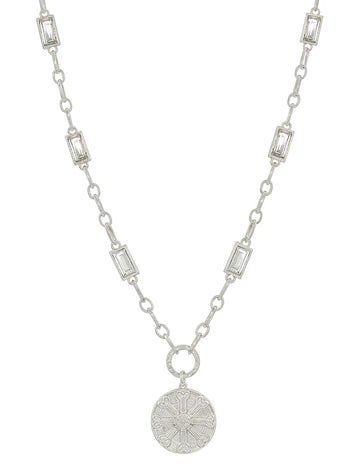 Gold with Clear Rectangle Crystal Chain and Gold Hammered Coin 16