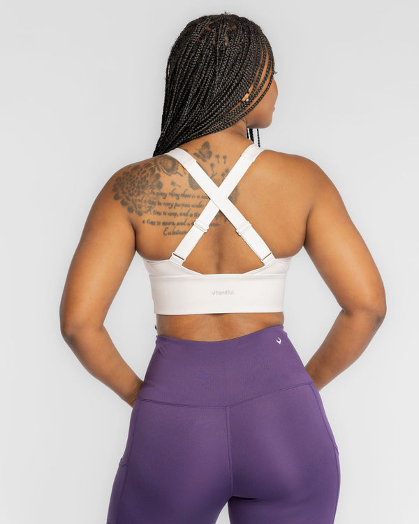 Gametime Bra – No Headlights White, stylish women’s clothing from a women’s boutique, ideal for high-impact support.