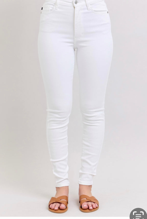 Judy Blue White Denim Jean High Waisted Skinny Fit With No Holes - Ever Grace By C'est La Vie' in women's boutique fashion.