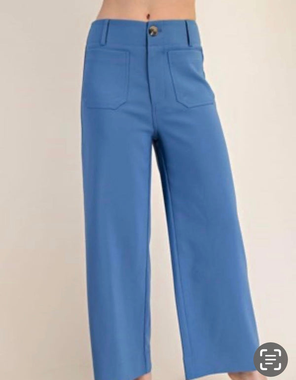 Blue Glam 3/4 length wide leg pant with cargo pockets - Ever Grace by C'est La Vie, women’s fashion boutique