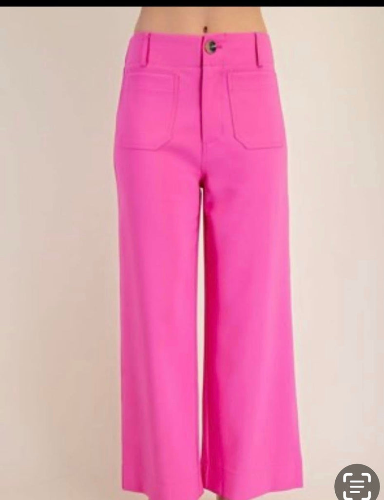 Blue Glam 3/4 length wide leg pant with cargo pockets - Ever Grace by C'est La Vie in vibrant pink color