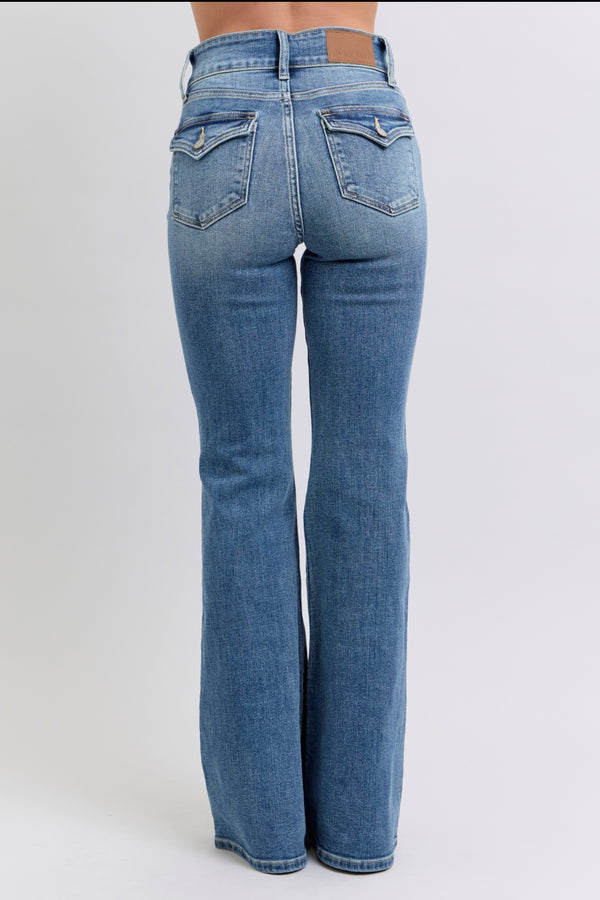 Judy Blue Mid Rise Boot Cut- Evergrace By Cestlavie Boutique LLC jeans back view, women’s boutique fashion.