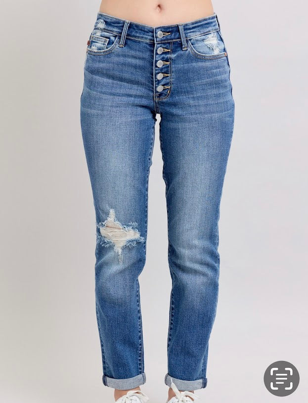 Judy Blue Button Up Medium Wash- Evergrace by Cestlavie in women’s boutique